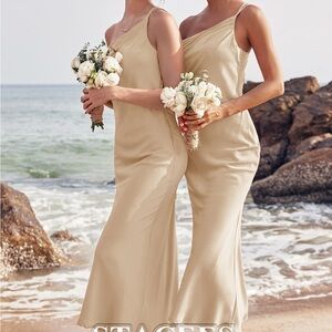 One-Shoulder Bridesmaid Dress, Satin, Champagne